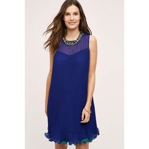 Anthropologie Maeve Blue Layered Pleat Dress